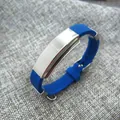 Blue silicone strap bracelet with polished stainless steel ID plate for engraving - Blue