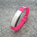 Pink silicone stainless steel bracelet with engravable metal plate for couples - Rose Red
