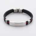 Stainless steel silicone bracelet with ID plate, stylish black and red variant for couples. - Red