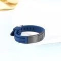 Adjustable deep blue silicone bracelet featuring a sleek black-plated stainless steel ID plate - Dark Blue with Black Metal (Style 5)