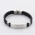 Stainless steel silicone bracelet with black band and purple cord for custom engraving. - Purple