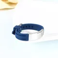 Blue adjustable silicone bracelet with polished stainless steel ID plate for men. - Dark Blue with Silver Metal (Style 11)