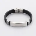 Stainless steel silicone bracelet for men personalized custom engraved name charm jewelry - Black