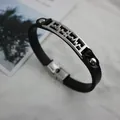 Black leather heartbeat bracelet with stainless steel EKG line charm for men and women - Heartbeat EKG Style (3)