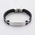 Stylish stainless steel silicone bracelet with blank ID plate for custom engraving. - White