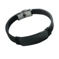 Men's adjustable black silicone bracelet with stainless steel plate and clasp - Black