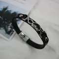 Minimalist black leather infinity bracelet with silver Love charm and steel buckle - Infinity Love Style (5)