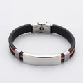 Stainless steel silicone bracelet with orange cord details, custom engraving blank plate. - Orange Red