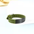Adjustable olive green silicone bracelet with engravable blank black stainless steel plate - Army Green with Black Metal (Style 3)