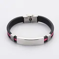 Titanium steel silicone couple bracelet with custom engravable metal plate fashion jewelry gift - Rose Red