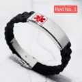 Black silicone medical alert bracelet with stainless steel plate and red symbol - Red Medical Alert No.1