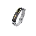 Adjustable stainless steel mesh band bracelet featuring a black silicone gold cross charm - Black & Gold