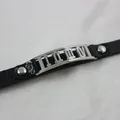 Minimalist black leather bracelet with silver titanium steel Roman numeral plate - Roman Numerals Style (9)