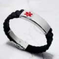 Men's black medical alert silicone bracelet with a red star of life symbol plate - Red Medical Alert No.2