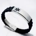 Stainless steel medical alert bracelet with black silicone band for men - Black Medical Alert No.1
