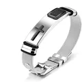 Adjustable silver-tone stainless steel mesh bracelet featuring a black religious cross inlay - Steel Black