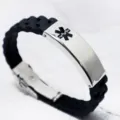 Medical alert stainless steel and black silicone bracelet for men with medical symbol - Black Medical Alert No.2