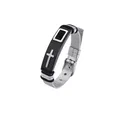 Adjustable stainless steel mesh bracelet with religious cross motif and black inlay - Black Steel