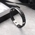 Mehrreihiges Herrenarmband aus schwarzem Leder und Kordel mit schwarzer Titanstahlplatte - Schwarze Metallplattenart (2号)