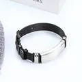 Stylish black stainless steel mesh bracelet with polished silver ID plate for engraving - Silver
