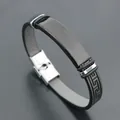 Bracciale retrò in silicone nero da uomo con placca in acciaio lucido e motivo chiave greca - Nero