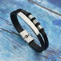 Black leather braided bracelet with engravable stainless steel plate for men - Steel