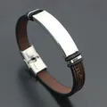 Bracciale da uomo in acciaio inossidabile e pelle marrone con motivo a chiave greca - Colore acciaio