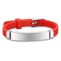 Red adjustable silicone bracelet for children with blank engravable metal ID plate - Red