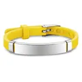 Yellow adjustable silicone children's bracelet with silver metal ID plate - Yellow