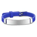 Adjustable blue silicone children's bracelet with polished silver metal ID plate - Green