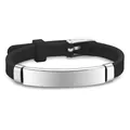 Adjustable black silicone kids bracelet featuring a blank silver metal ID tag for engraving - Black