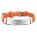 Adjustable orange silicone ID bracelet with polished silver metal engraving plate - Orange