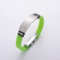 Bright green silicone sports bracelet with brushed stainless steel plate for men - Light Green