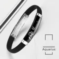 Black silicone zodiac bracelet with engraved Aquarius stainless steel plate - Aquarius