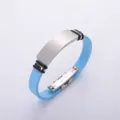 Adjustable light blue silicone wristband with polished stainless steel plate for men - Light Blue