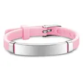 Adjustable pink silicone bracelet for kids with blank engravable metal ID plate - Pink
