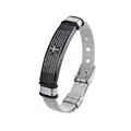 Adjustable silver and black stainless steel bracelet with an engraved Lord's Prayer - English Lord's Prayer Cross / Silver Mesh With English Engraving