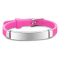 Adjustable pink silicone kids bracelet with blank stainless steel plate for custom engraving - Rose Red