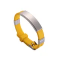 Yellow silicone strap bracelet with engravable blank silver stainless steel plate - Yellow