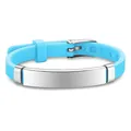 Adjustable children's sky blue silicone bracelet featuring a polished silver metal ID tag - Light Blue
