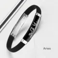Minimalist Aries zodiac sign silicone bracelet with stainless steel plate - Aries