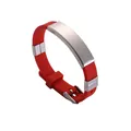 Adjustable red silicone bracelet featuring a brushed stainless steel blank ID plate for engraving - Red