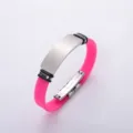 Stylish pink silicone and stainless steel sport bracelet with engravable metal plate - Rose Red