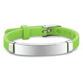 Adjustable green silicone kids' bracelet with silver-tone ID plate for engraving - Light Green