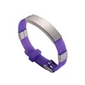 Adjustable purple silicone bracelet with a brushed stainless steel plate for custom engraving - Purple