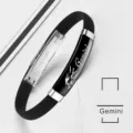 Black silicone zodiac bracelet for Gemini with stainless steel buckle and engraved plate - Gemini