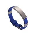 Minimalist adjustable blue silicone bracelet with blank engravable stainless steel plate - Blue