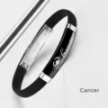 Black silicone zodiac bracelet with stainless steel clasp for Cancer horoscope sign - Cancer