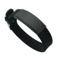 Black silicone and stainless steel ID bracelet for men, simple DIY engravable fashion wristband. - Black