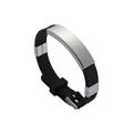 Minimalist black silicone bracelet featuring a silver stainless steel plate for custom engraving - Black
